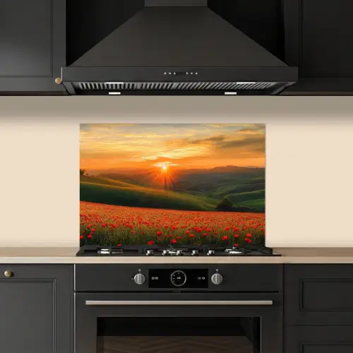 Klaprozen - Bloemen - Heuvels - Zonsondergang keuken achterwand spatscherm klein -sfeer1