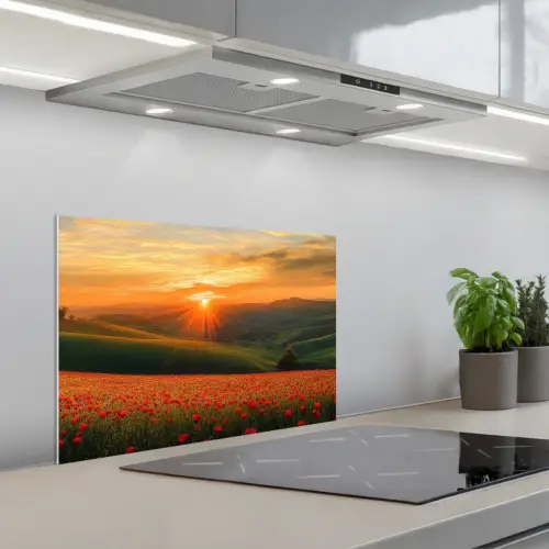 Klaprozen - Bloemen - Heuvels - Zonsondergang keuken achterwand spatscherm klein -3d_schuin