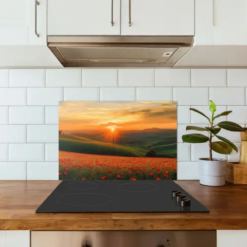 Klaprozen - Bloemen - Heuvels - Zonsondergang keuken achterwand spatscherm klein -sfeer2