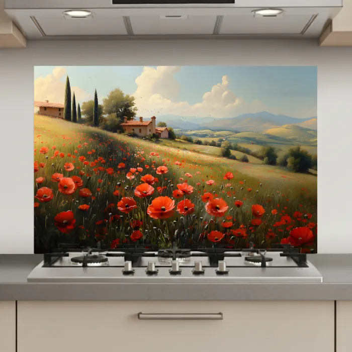 Klaprozen - Rood - Heuvels - Landschap keuken achterwand spatscherm klein -3d_website