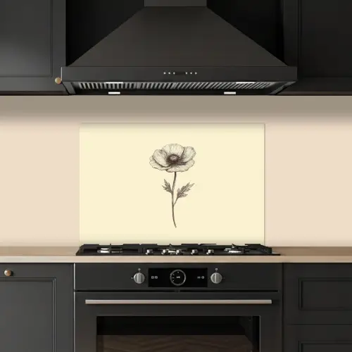 Klaproos - Illustratie - Zwart keuken achterwand spatscherm klein -sfeer1