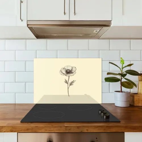 Klaproos - Illustratie - Zwart keuken achterwand spatscherm klein -sfeer2