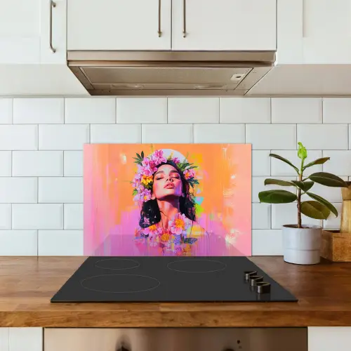 Portret - Bloemenkroon - Vrouw keuken achterwand spatscherm klein -sfeer2