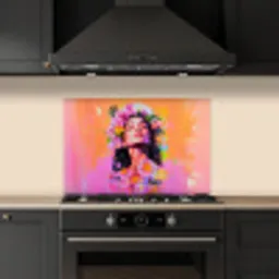 Portret - Bloemenkroon - Vrouw keuken achterwand spatscherm klein -sfeer1