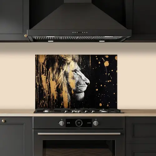 Portret - Leeuw - Abstract - Goud keuken achterwand spatscherm klein -sfeer1