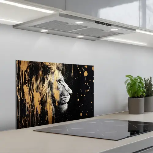 Portret - Leeuw - Abstract - Goud keuken achterwand spatscherm klein -3d_schuin
