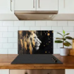 Portret - Leeuw - Abstract - Goud keuken achterwand spatscherm klein -sfeer2