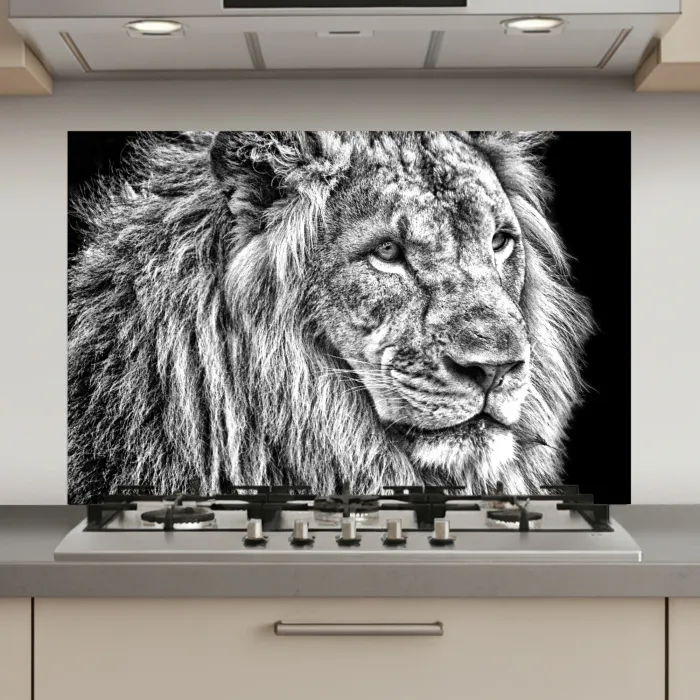 Portret - Leeuw - Zwart wit keuken achterwand spatscherm klein -3d_website