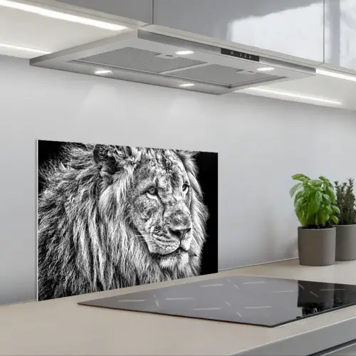 Portret - Leeuw - Zwart wit keuken achterwand spatscherm klein -3d_schuin