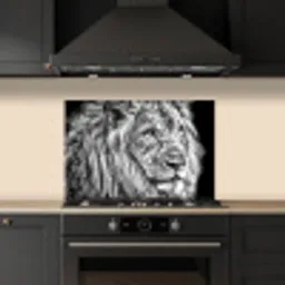 Portret - Leeuw - Zwart wit keuken achterwand spatscherm klein -sfeer1