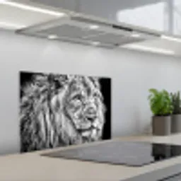 Portret - Leeuw - Zwart wit keuken achterwand spatscherm klein -3d_schuin