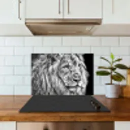 Portret - Leeuw - Zwart wit keuken achterwand spatscherm klein -sfeer2