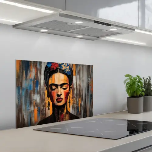 Portret - Vrouw - Bloemen keuken achterwand spatscherm klein -3d_schuin