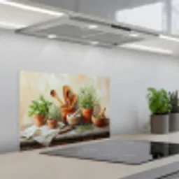 Potten - Kruiden - Hout keuken achterwand spatscherm klein -3d_schuin