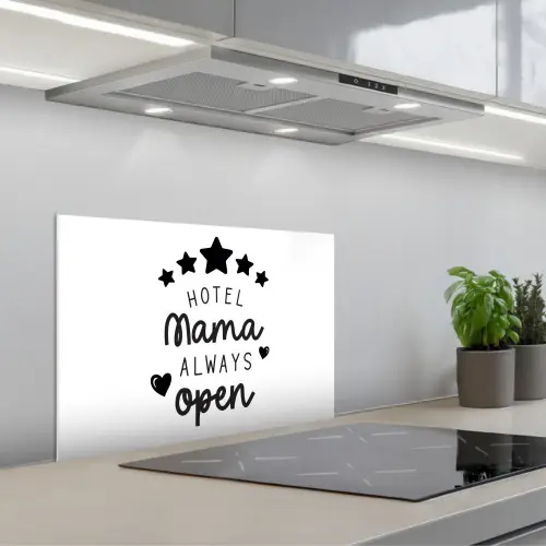 Spreuken - Hotel mama always open - Mama - Quotes keuken achterwand spatscherm klein -3d_schuin