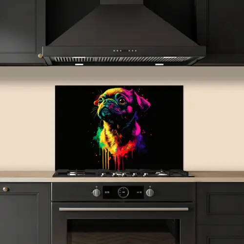 Puck - Hond - Verf - Kleuren keuken achterwand spatscherm klein -sfeer1