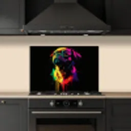 Puck - Hond - Verf - Kleuren keuken achterwand spatscherm klein -sfeer1