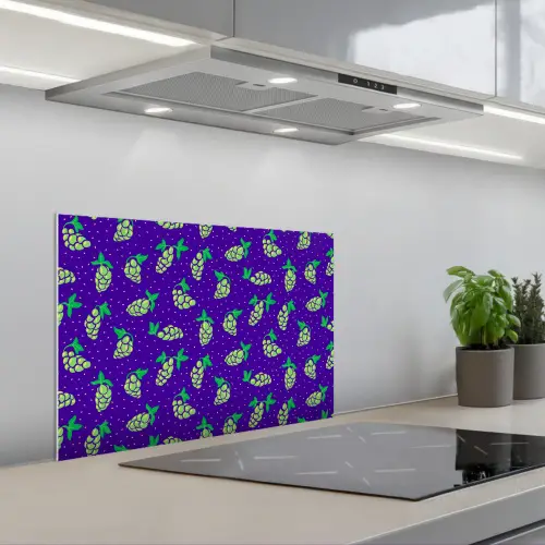 Paars - Groen - Druiven - Blaadjes keuken achterwand spatscherm klein 900 -3d_schuin