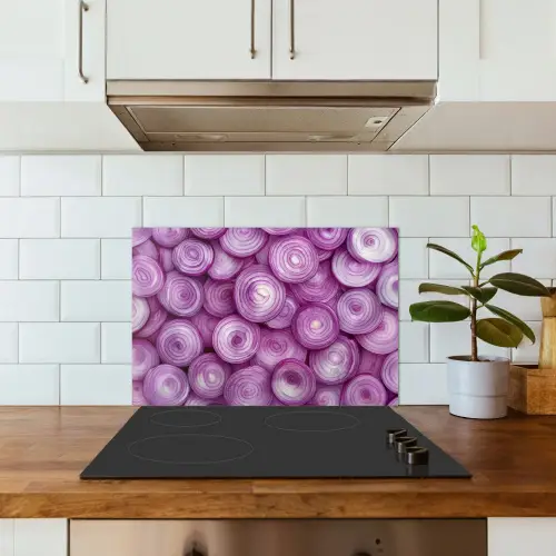 Paars - Uien - Close up keuken achterwand spatscherm klein -sfeer2