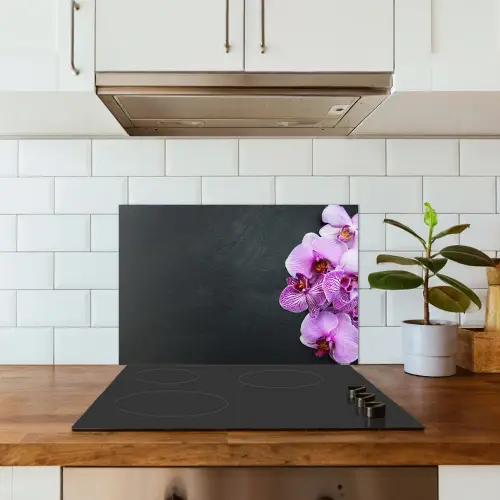 Purperen Orchideeënpracht op Leisteen keuken achterwand spatscherm klein -sfeer2