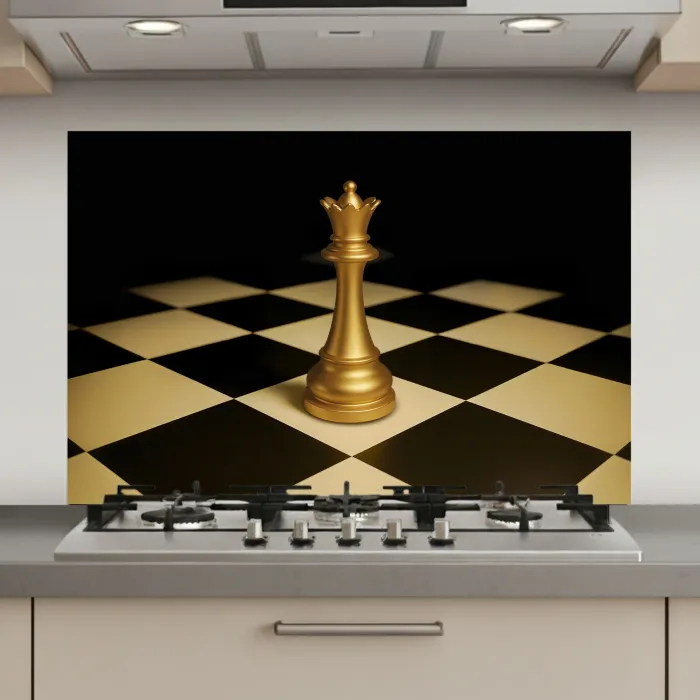 Koningin - Schaakstuk - Geblokt - Goud keuken achterwand spatscherm klein -3d_website