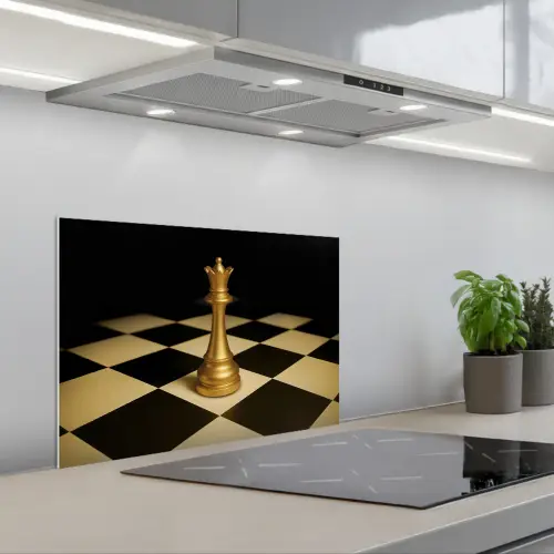 Koningin - Schaakstuk - Geblokt - Goud keuken achterwand spatscherm klein -3d_schuin