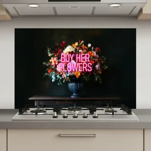 Quote - Bloemen - Vaas - Neon keuken achterwand spatscherm klein -3d_website
