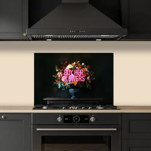 Quote - Bloemen - Vaas - Neon keuken achterwand spatscherm klein -sfeer1