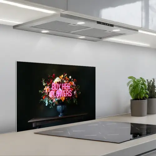 Quote - Bloemen - Vaas - Neon keuken achterwand spatscherm klein -3d_schuin
