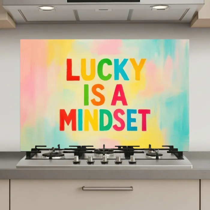 Quote - Lucky - Regenboogkleuren keuken achterwand spatscherm klein -3d_website
