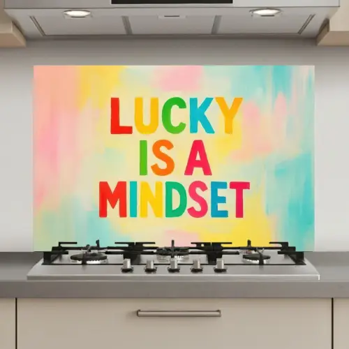 Quote - Lucky - Regenboogkleuren keuken achterwand spatscherm klein -3d_website