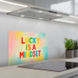 Quote - Lucky - Regenboogkleuren keuken achterwand spatscherm klein -3d_schuin