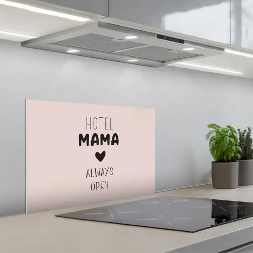 Quotes - Spreuken - Hotel mama always open - Mama keuken achterwand spatscherm klein -3d_schuin