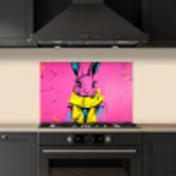 Konijn - Felroze - Sjaal - Abstract keuken achterwand spatscherm klein -sfeer1