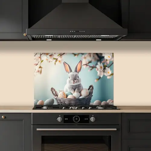 Konijn - Eieren - Mand keuken achterwand spatscherm klein -sfeer1