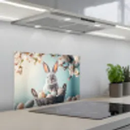 Konijn - Eieren - Mand keuken achterwand spatscherm klein -3d_schuin