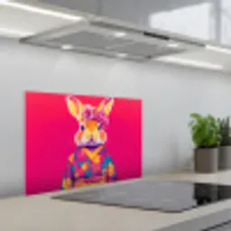 Konijn - Bloemen - Kleurrijk - Kimono keuken achterwand spatscherm klein -3d_schuin