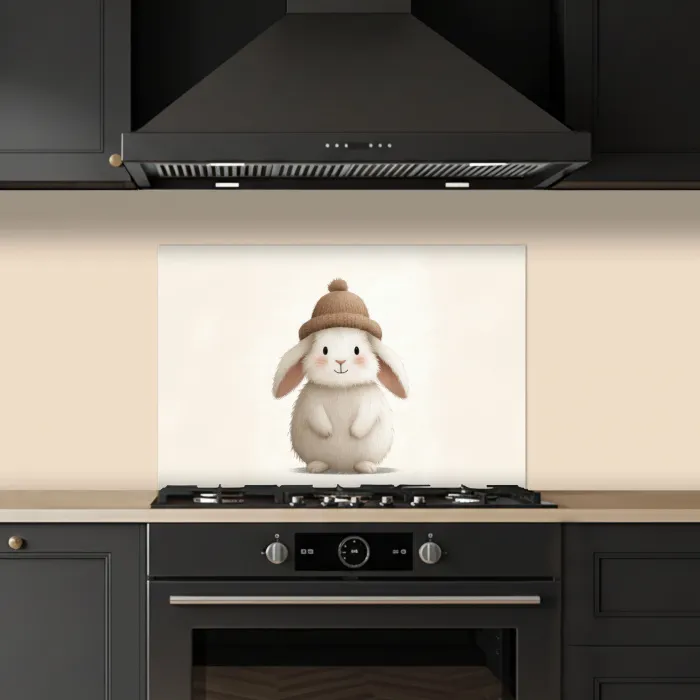 Konijn - Muts - Oren - Beige keuken achterwand spatscherm klein -sfeer1