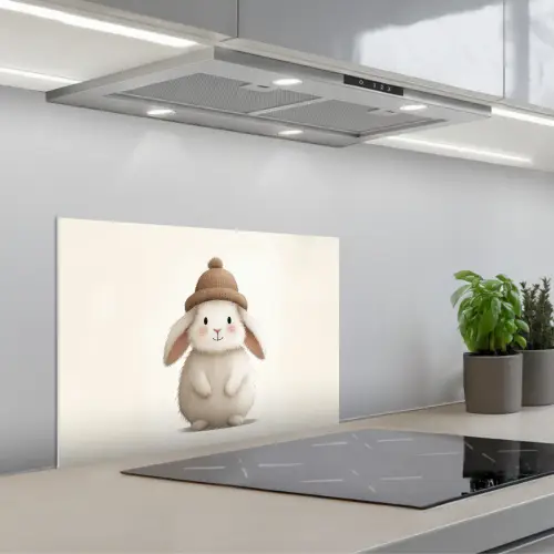Konijn - Muts - Oren - Beige keuken achterwand spatscherm klein -3d_schuin