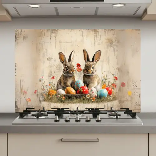 Konijnen - Bloemen - Eieren keuken achterwand spatscherm klein -3d_website