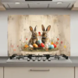 Konijnen - Bloemen - Eieren keuken achterwand spatscherm klein -3d_website
