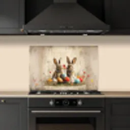 Konijnen - Bloemen - Eieren keuken achterwand spatscherm klein -sfeer1
