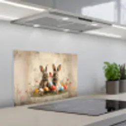Konijnen - Bloemen - Eieren keuken achterwand spatscherm klein -3d_schuin