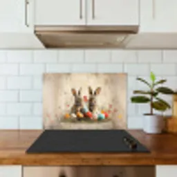 Konijnen - Bloemen - Eieren keuken achterwand spatscherm klein -sfeer2