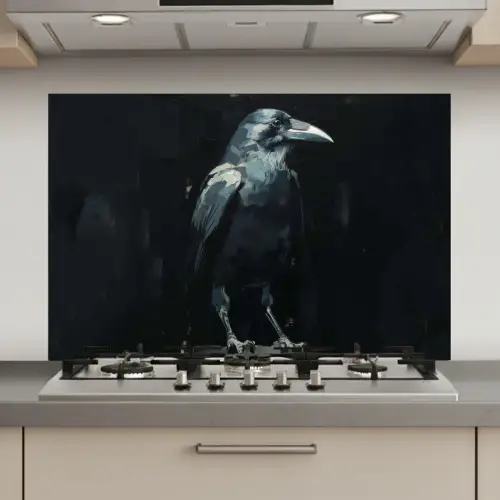 Raaf - Vogels - Zwart keuken achterwand spatscherm klein -3d_website