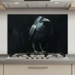 Raaf - Vogels - Zwart keuken achterwand spatscherm klein -3d_website
