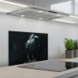 Raaf - Vogels - Zwart keuken achterwand spatscherm klein -3d_schuin