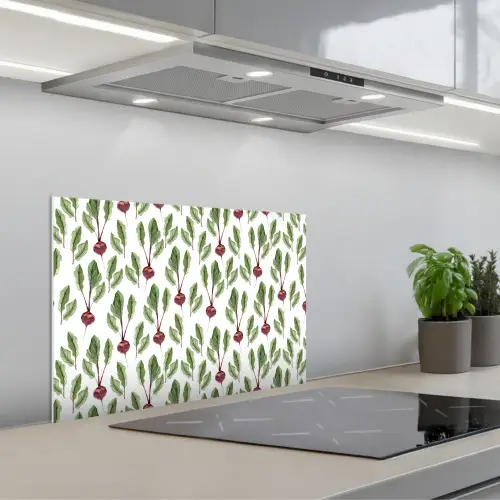 Rood - Bieten - Blad - Patroon keuken achterwand spatscherm klein 900 -3d_schuin