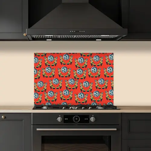 Rood - Disco - Patroon keuken achterwand spatscherm klein 900 -sfeer1