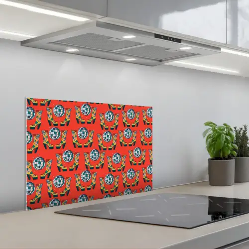Rood - Disco - Patroon keuken achterwand spatscherm klein 900 -3d_schuin